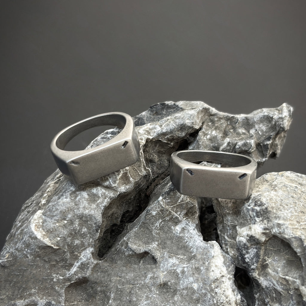 Simple and cool geometric titanium and steel finger ring
