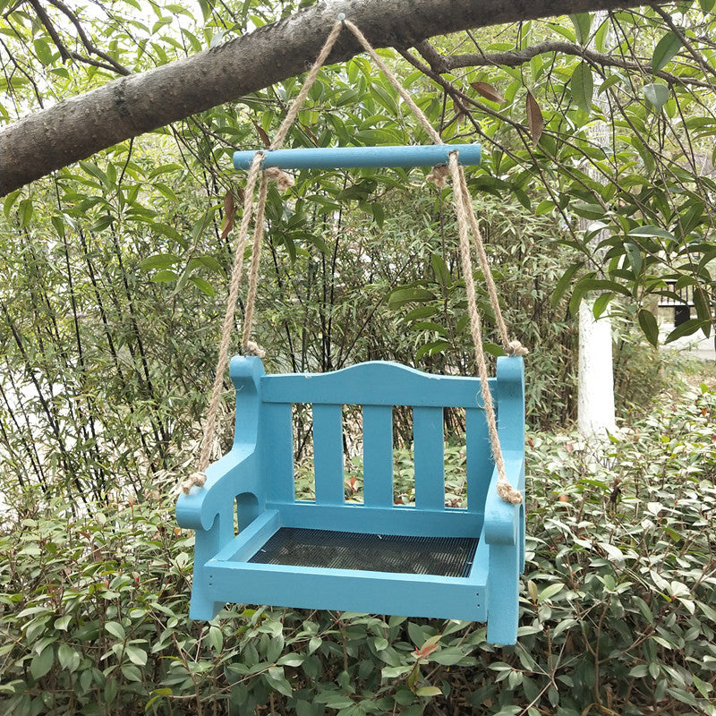 Outdoor Wooden Bird Feeder Automatic Hanging Pet Chair Feeder Balcony House Garden Bird Feeder