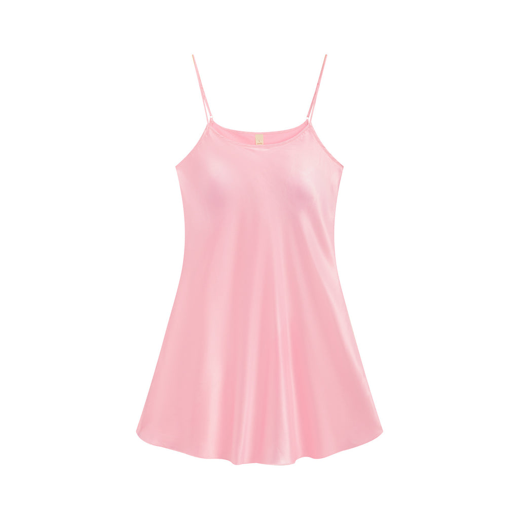 Women Ice Silk Sling Nightgown with Chest Pad Cool Summer Pajamas