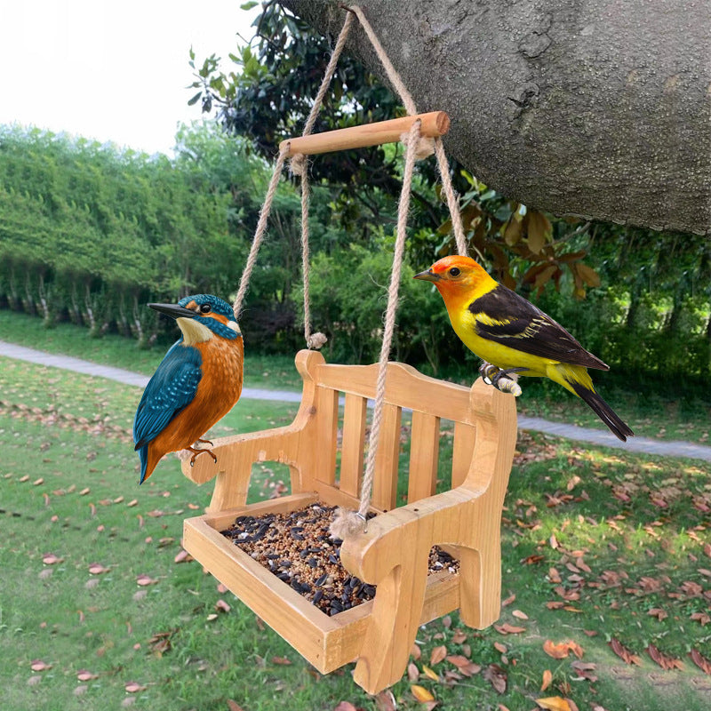 Outdoor Wooden Bird Feeder Automatic Hanging Pet Chair Feeder Balcony House Garden Bird Feeder