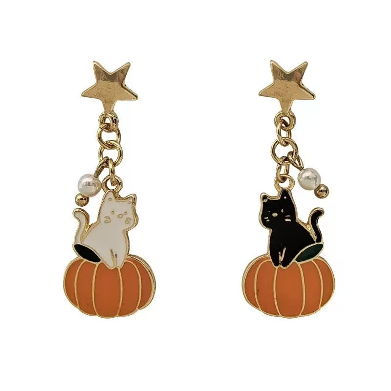 Pumpkin Cat Cute Alloy Earrings Sweet Cool Girly Heart Style