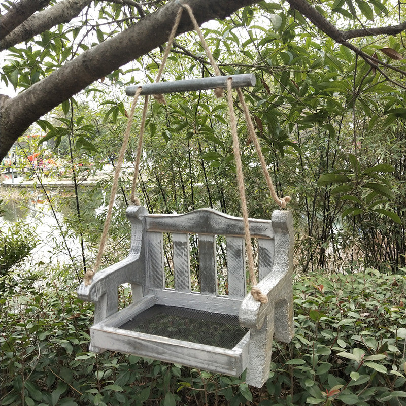 Outdoor Wooden Bird Feeder Automatic Hanging Pet Chair Feeder Balcony House Garden Bird Feeder