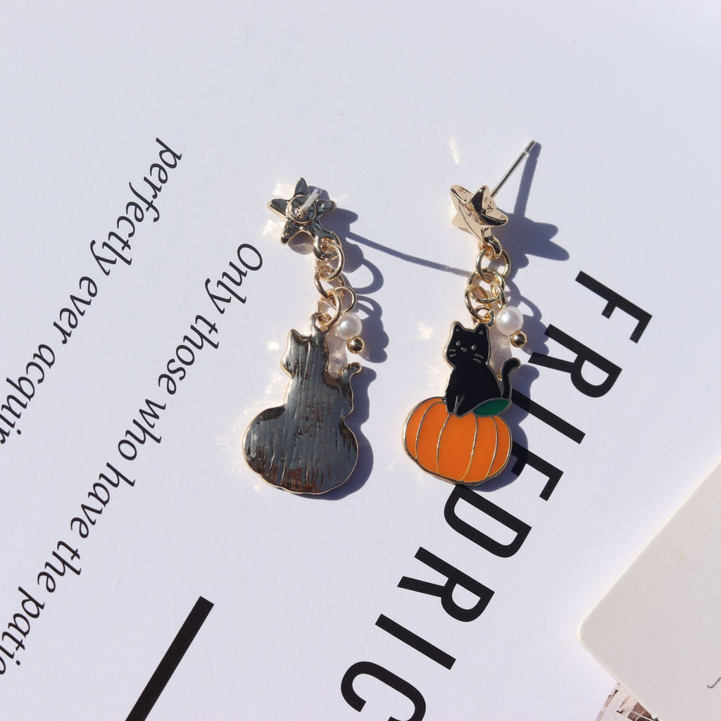 Pumpkin Cat Cute Alloy Earrings Sweet Cool Girly Heart Style