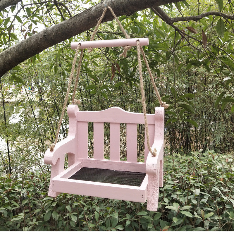 Outdoor Wooden Bird Feeder Automatic Hanging Pet Chair Feeder Balcony House Garden Bird Feeder