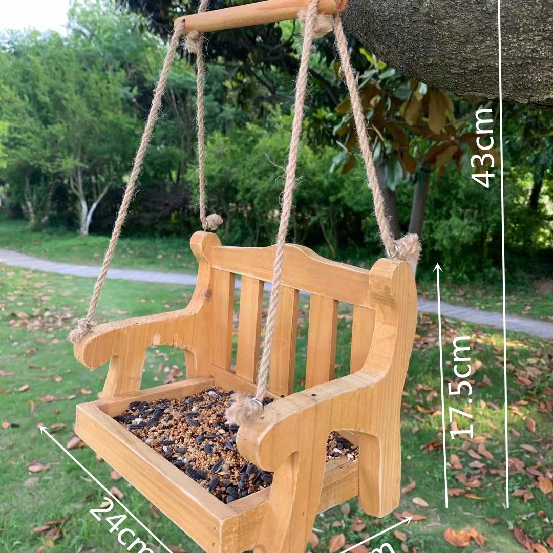 Outdoor Wooden Bird Feeder Automatic Hanging Pet Chair Feeder Balcony House Garden Bird Feeder