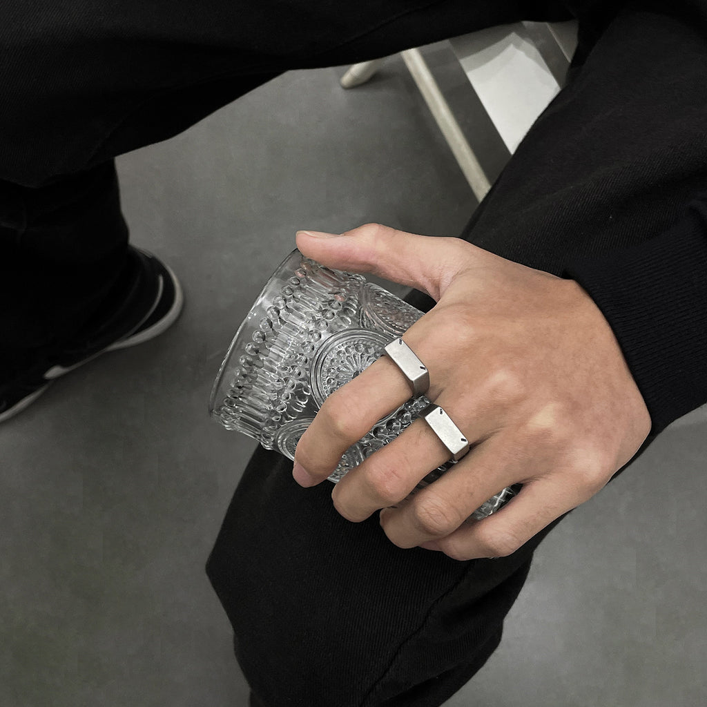 Simple and cool geometric titanium and steel finger ring